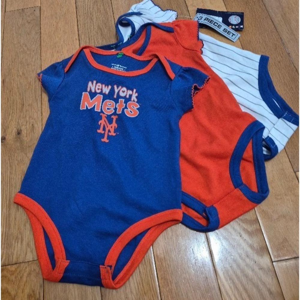 New York Mets MLB Genuine Lot Of 3 Infant One Piece Bodysuits 18M NEW
